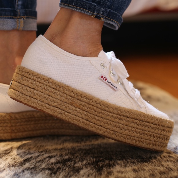 SUPERGA Platform Espadrille White Canvas Shoes Size US6 - Picture 2 of 7